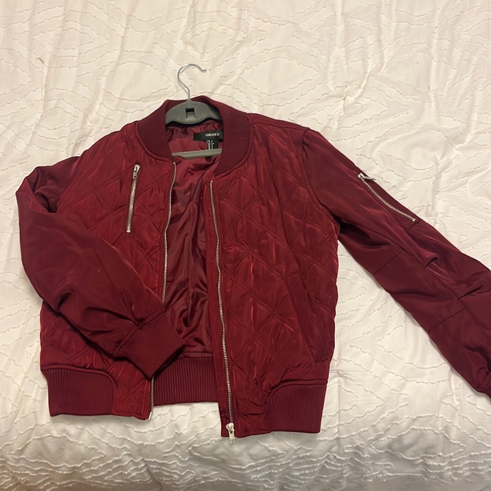 Shiny Burgundy Bomber Jacket